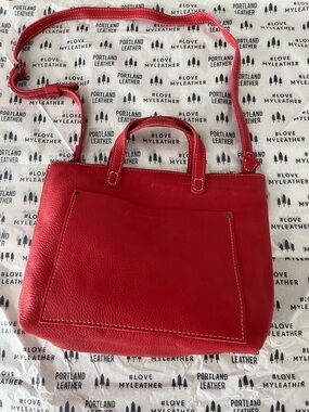 Portland Leather Red Medium Crossbody Tote with Front Pocket